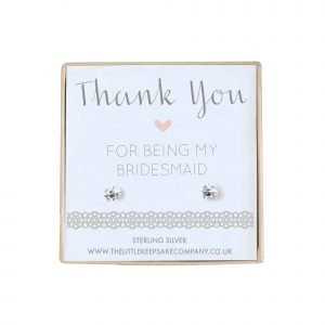 Sterling Silver & CZ Wedding Earrings - 'Thank You For Being My Bridesmaid'