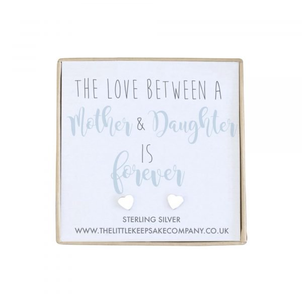 Sterling Silver Heart Quote Earrings - 'The Love Between A Mother & Daughter Is Forever'