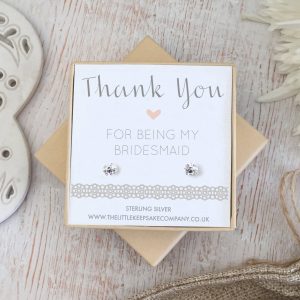 Sterling Silver & Cubic Zirconia Quote Earrings - 'Thank You For Being My Bridesmaid'