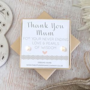 Sterling Silver & Pearl Wedding Quote Earrings - 'Thank You Mum'