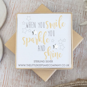 Sterling Silver Quote Earrings - 'When You Smile, You Sparkle & Shine'