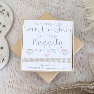 Sterling Silver Wedding Quote Earrings - 'Wishing You Love, Laughter & Happily Ever After'