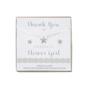 Sterling Silver & CZ Flower Gift Set - ‘Thank You For Being My Flower Girl’