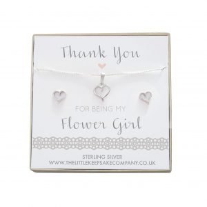 Sterling Silver Cutout Heart Gift Set - ‘Thank You For Being My Flower Girl’