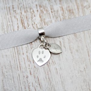 Engraved Mini Heart Charm With Paw Print & Initial Charm