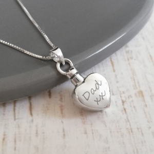 Engraved Small Sterling Silver Heart Urn Necklace