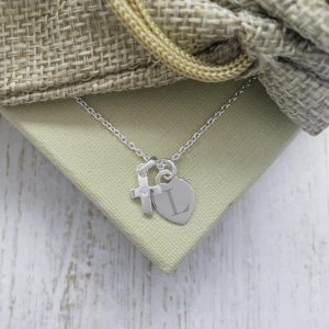 Sterling Silver Junior Crucifix Necklace With Engraved Dinky Heart Charm