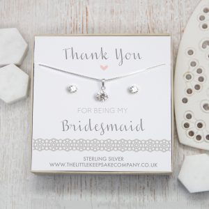 Sterling Silver & CZ Necklace - ‘Thank You For Being My Bridesmaid’