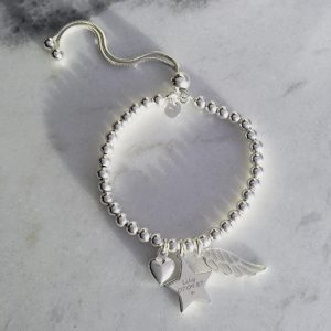 Sterling Silver Engraved Memorial Bracelet With Star Charm
