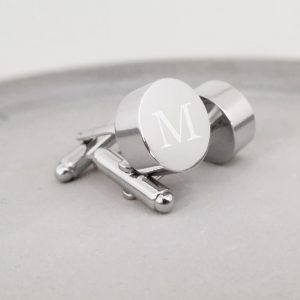 Stainless Steel Engraved Mini Circle Cufflinks