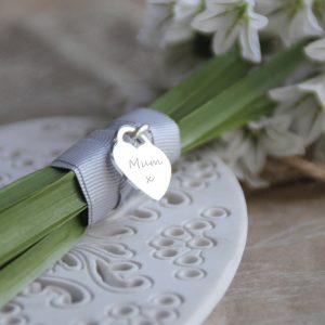 Sterling Silver Engraved Heart Bouquet Charm