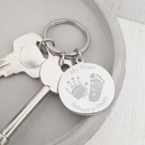 Stainless Steel Engraved Keyring With Prints - 'My Heart Belongs To...'