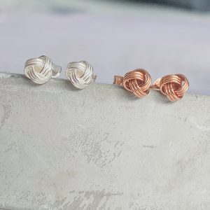 Silver And Rose Gold Knot Stud Earrings