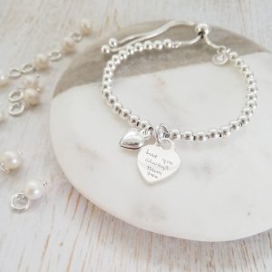 Sterling Silver Ball Slider Bracelet - With Silver Handwriting Heart Charm