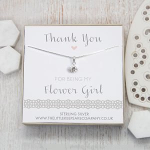 Sterling Silver & CZ Necklace - ‘Thank You For Being My Flower Girl’