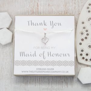 Sterling Silver Cut Out Heart Necklace - ‘Thank You For Being My Maid Of Honour’