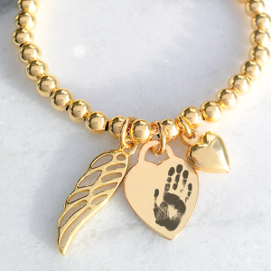 Yellow Gold Vermeil Engraved Memorial Clasp Bracelet With Prints