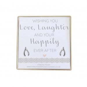 Sterling Silver Wishbone Earrings - 'Wishing You Love, Laughter & Happily Ever After'