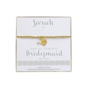 Personalised Yellow Gold Vermeil Ball Slider Bracelet – Dainty Yellow Gold Engraved Heart & Pearl