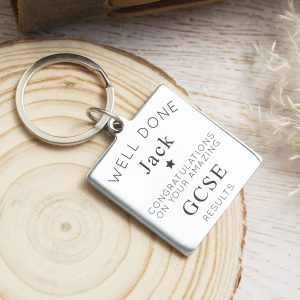 Stainless Steel Engraved Square Keyring ‘Well Done’